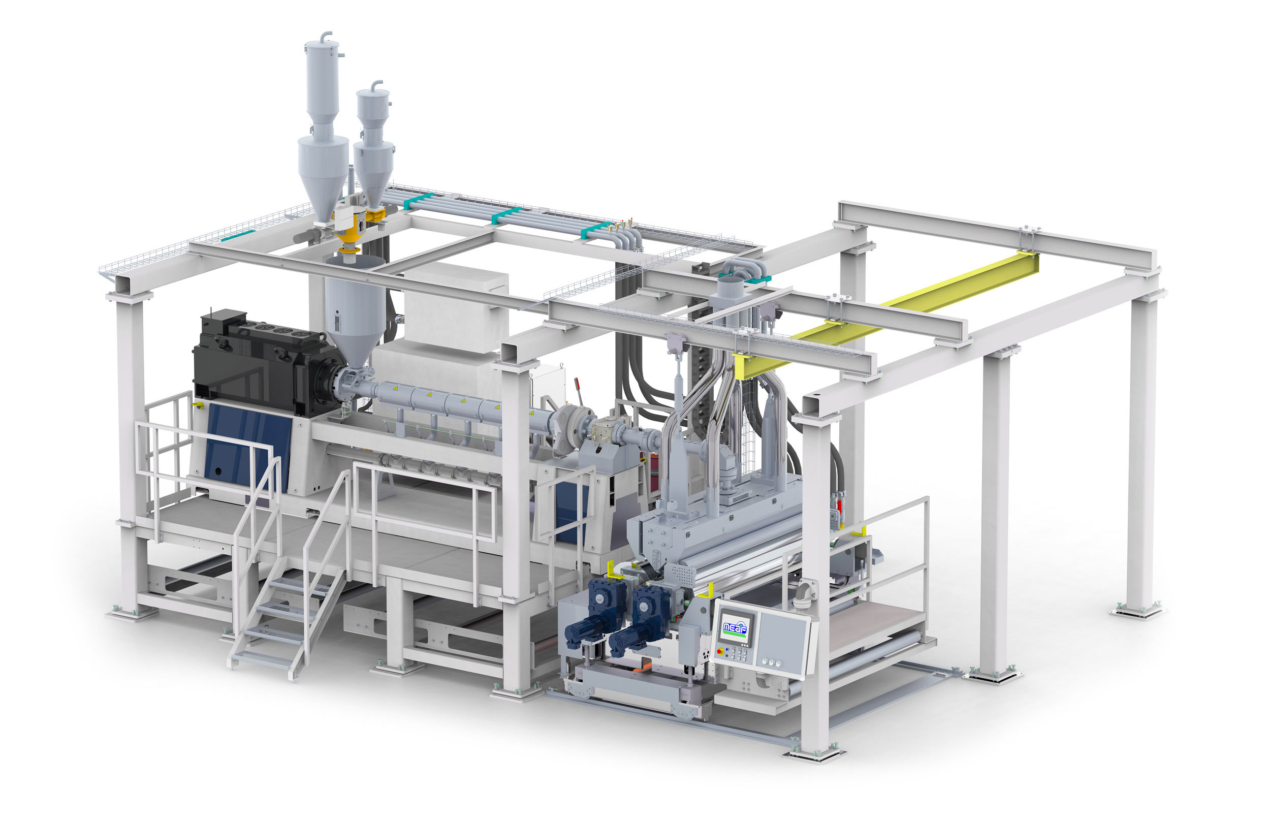 MEAF extrusion coating line for carpet, automat and artifical grass backing